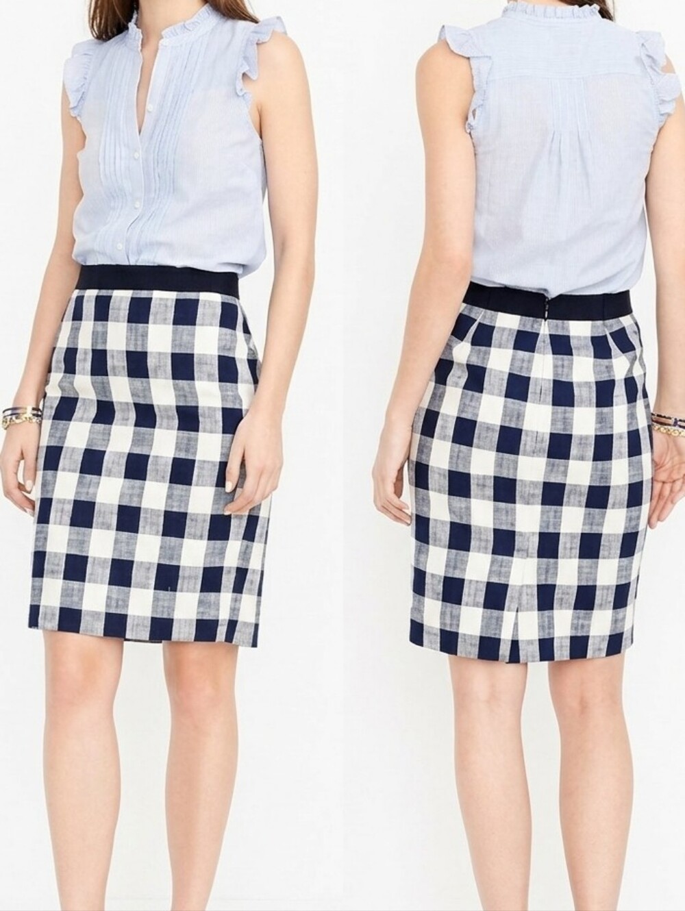 J Crew The Pencil Skirt Gingham Tweed Classic Business Casual Plaid Checkered